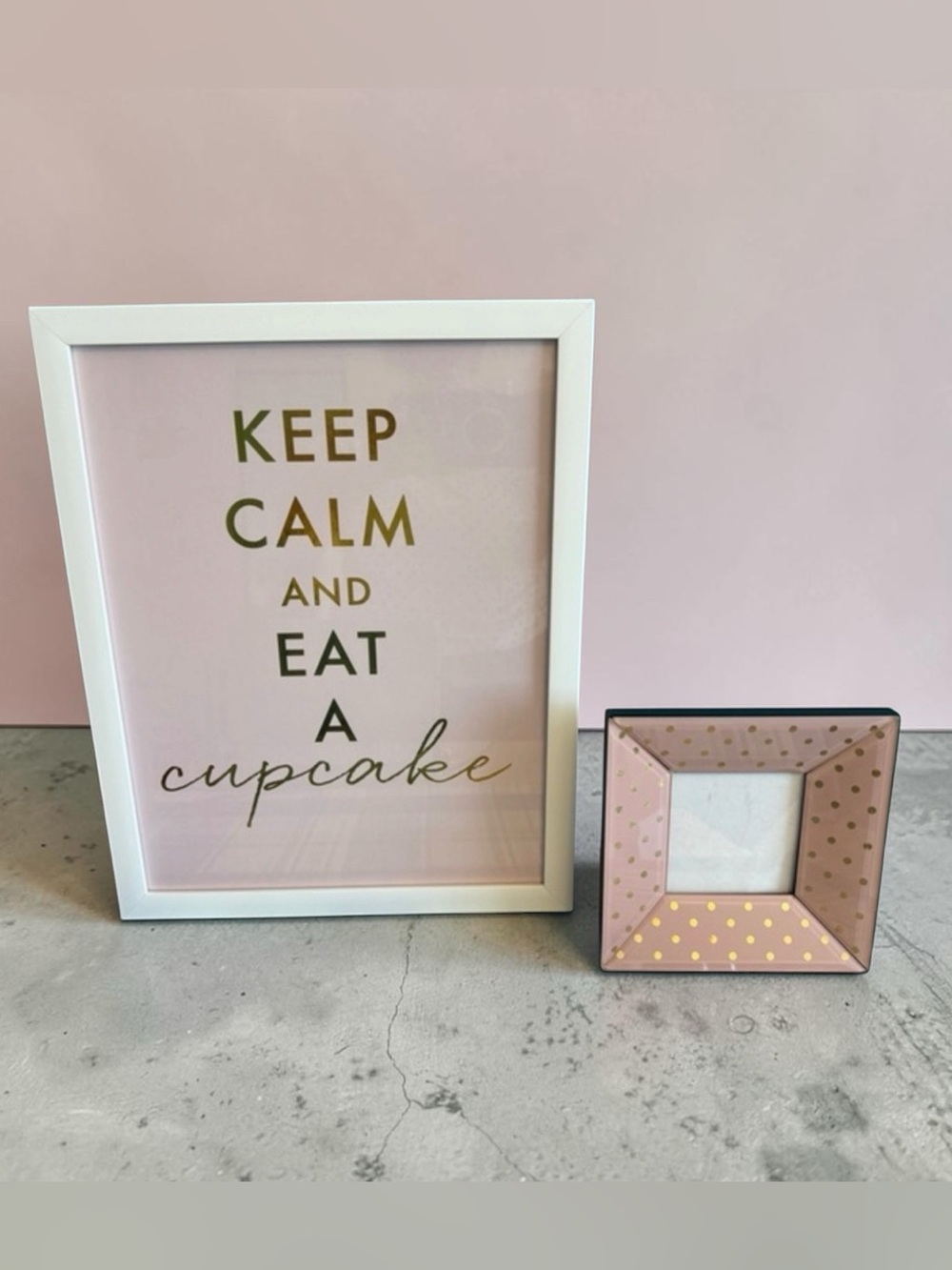 Keep Calm and Eat a Cupcake Framed Wall Art & Nicole Miller Pink Gold Frame Set
